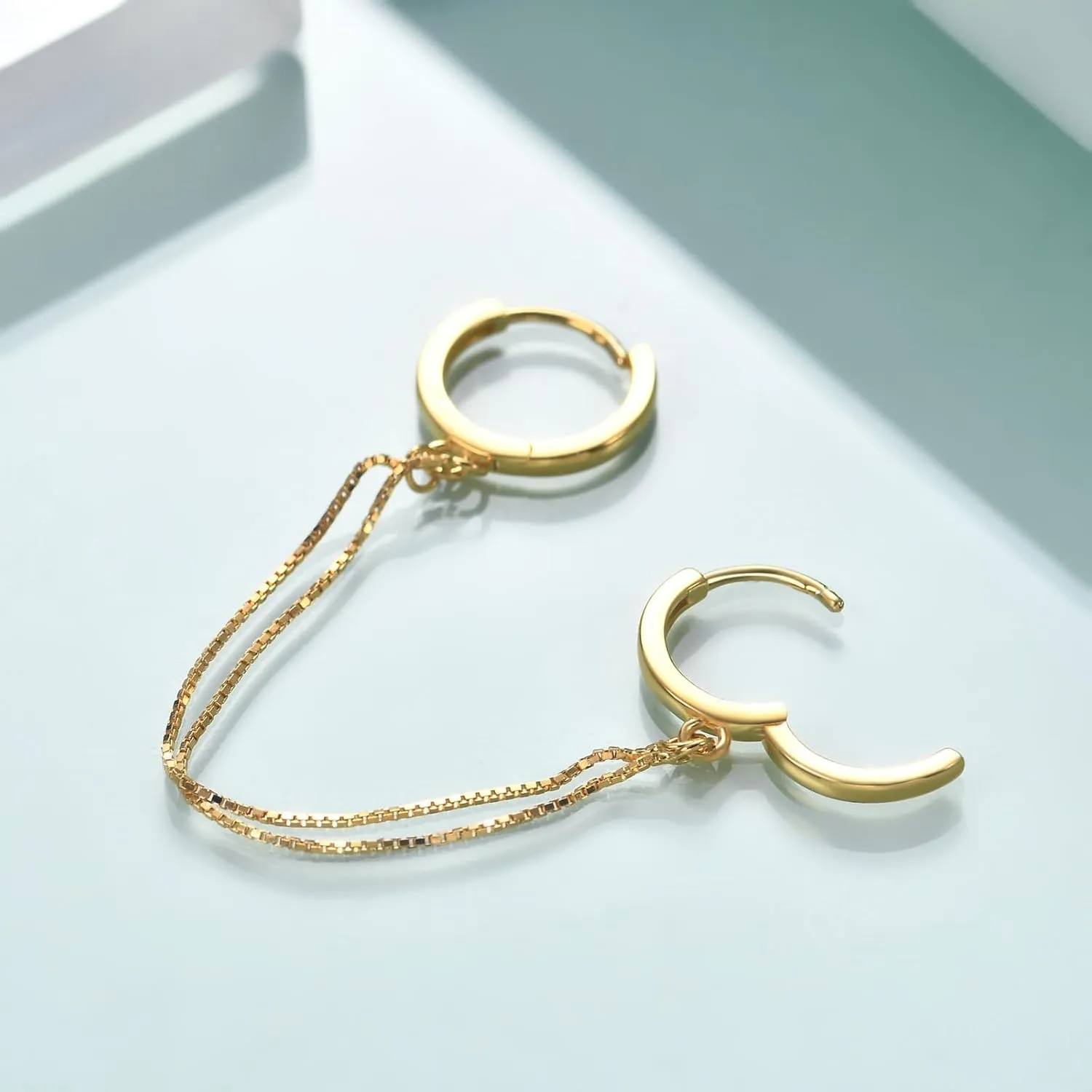 Rnivida 925 Sterling Silver Double Hoop Chains Earrings Double Piercing for Women,Dangle Hoop Earrings Two Holes Piercing Jewelry Gifts