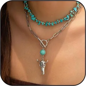 Roe Dolph Western Turquoise Necklaces Boho Layered Necklace Cowboy Hat Turquoise Charms Western Cowgirl Jewelry Country Concert Accessories Outfits