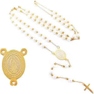 Rosary Necklace for Women Pearl Cross Necklaces Catolicos Christian First Confirmation Gifts Long Lariat Necklace for Women
