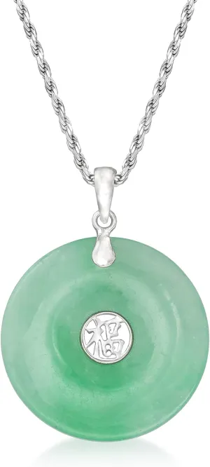 Ross-Simons Jade Blessing Circle Pendant Necklace in Sterling Silver