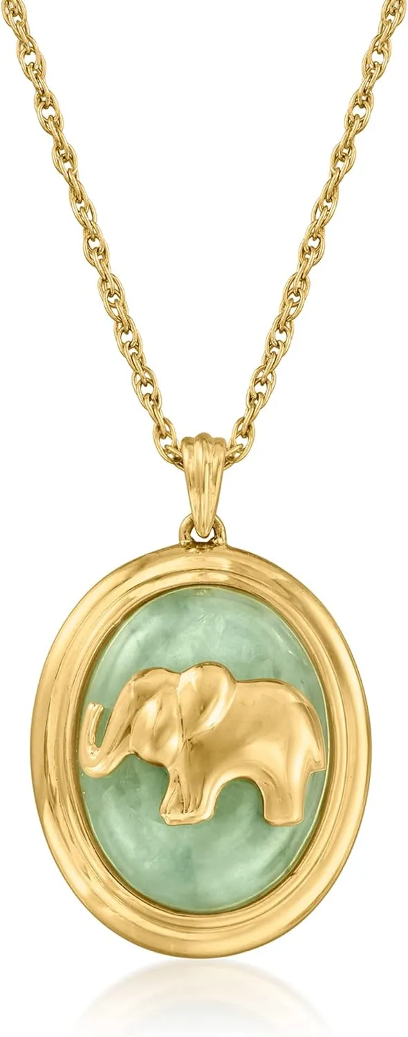 Ross-Simons Jade Elephant Pendant Necklace in 18kt Gold Over Sterling. 18 inches