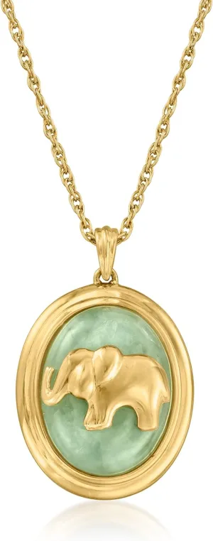 Ross-Simons Jade Elephant Pendant Necklace in 18kt Gold Over Sterling. 18 inches
