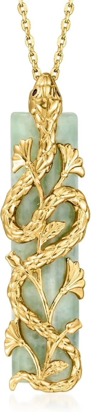 Ross-Simons Jade Snake Pendant Necklace With Sapphires in 18kt Gold Over Sterling. 18 inches