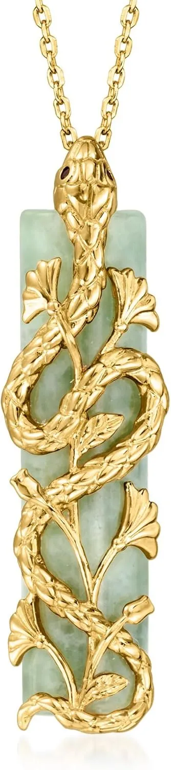 Ross-Simons Jade Snake Pendant Necklace With Sapphires in 18kt Gold Over Sterling. 18 inches