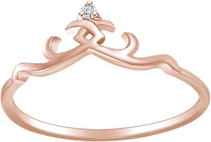 Round White Natural Diamond Accent Crown Style Engagement Ring 14K Solid Gold (I-J Color,I2-I3 Clarity)