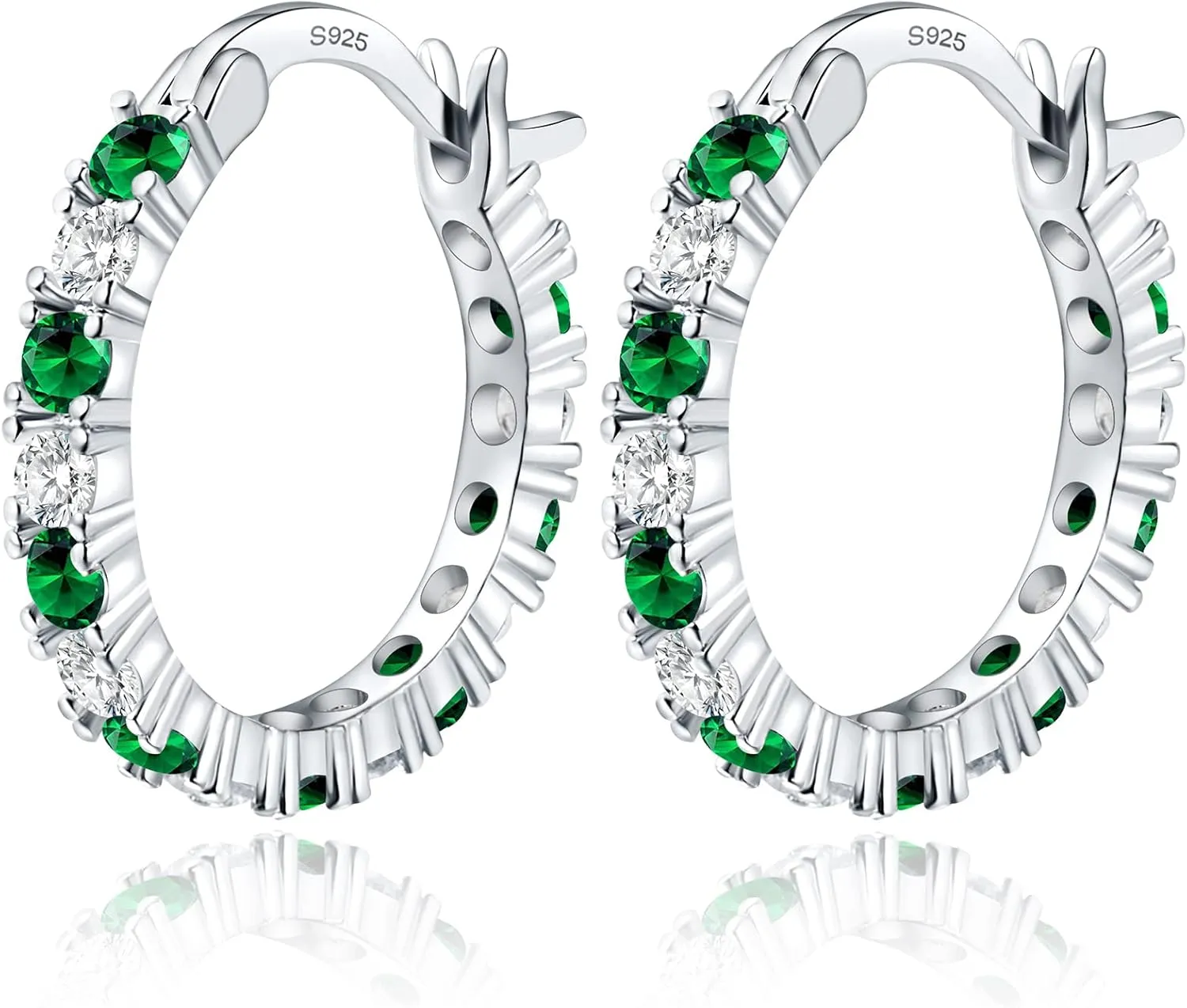 S925 Sterling Silver Earrings Hoop and Stud Sets for Women Trendy 14K White Gold Plated Hypoallergenic Cubic Zirconia Hoops Cute Lightweight Earrings Jewelry Birthday Gifts for Mom Girls