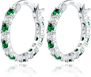 S925 Sterling Silver Earrings Hoop and Stud Sets for Women Trendy 14K White Gold Plated Hypoallergenic Cubic Zirconia Hoops Cute Lightweight Earrings Jewelry Birthday Gifts for Mom Girls
