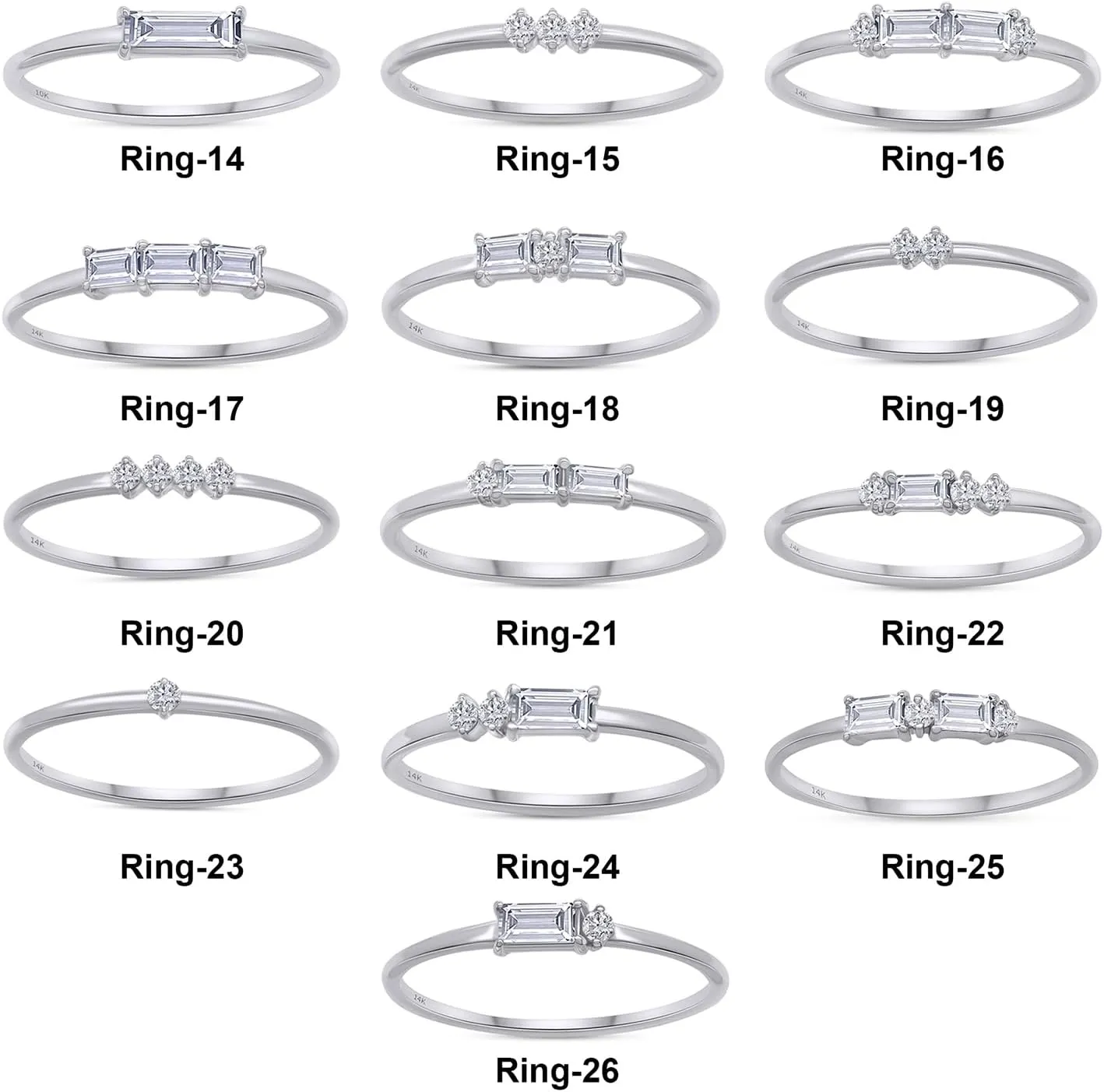 SAVEARTH DIAMONDS 14k Solid Gold Baguette And Round Cut Lab Grown Diamond Engagement Promise Rings | Dainty Stacking Rings For Women Valentine's Day Gifts
