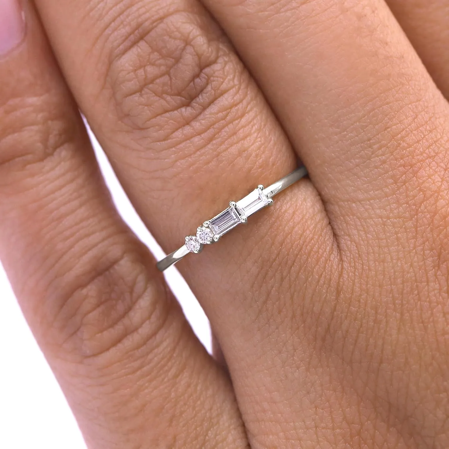 SAVEARTH DIAMONDS 14k Solid Gold Baguette And Round Cut Lab Grown Diamond Engagement Promise Rings | Dainty Stacking Rings For Women Valentine's Day Gifts