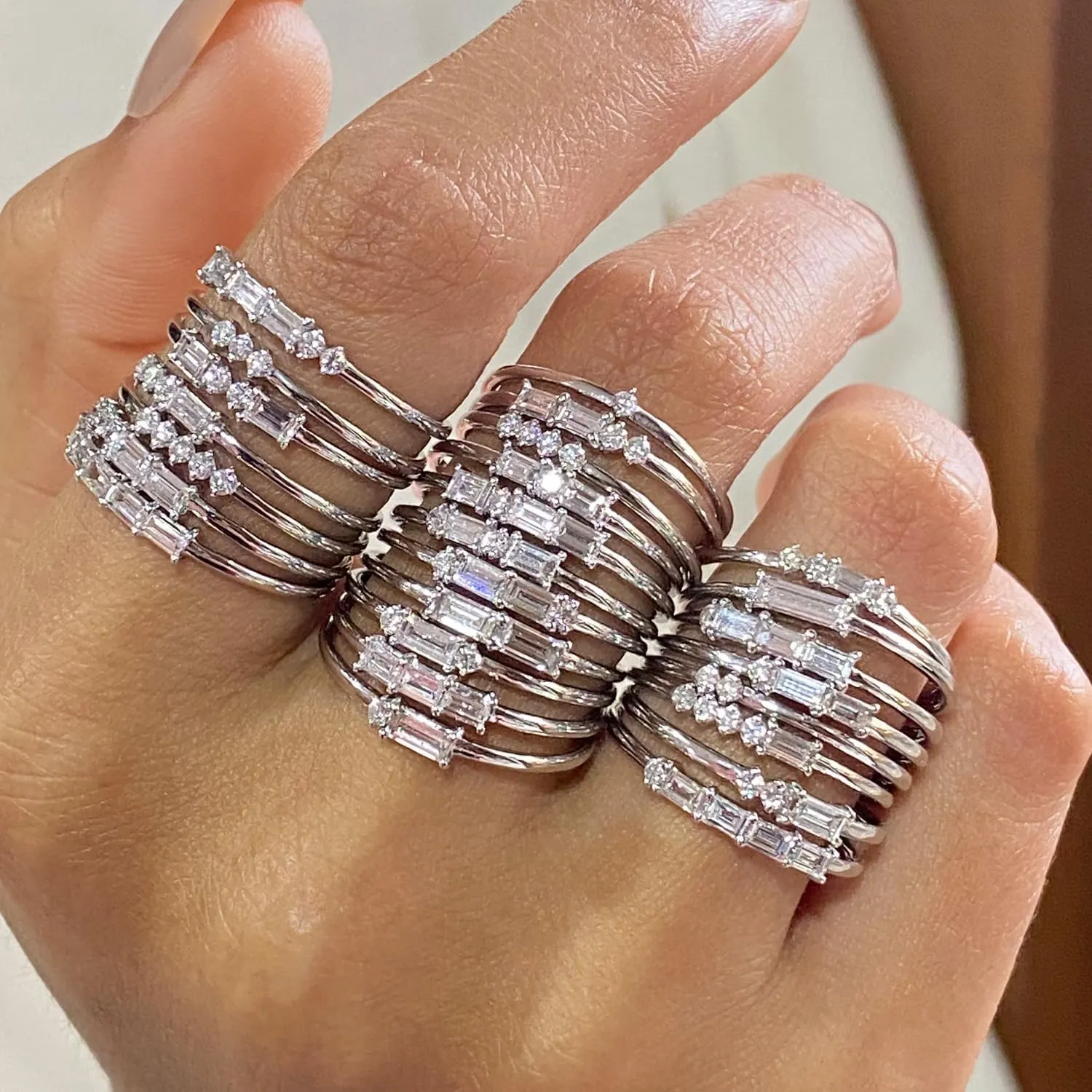 SAVEARTH DIAMONDS 14k Solid Gold Baguette And Round Cut Lab Grown Diamond Engagement Promise Rings | Dainty Stacking Rings For Women Valentine's Day Gifts