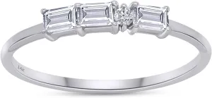 SAVEARTH DIAMONDS 14k Solid Gold Baguette And Round Cut Lab Grown Diamond Engagement Promise Rings | Dainty Stacking Rings For Women Valentine's Day Gifts
