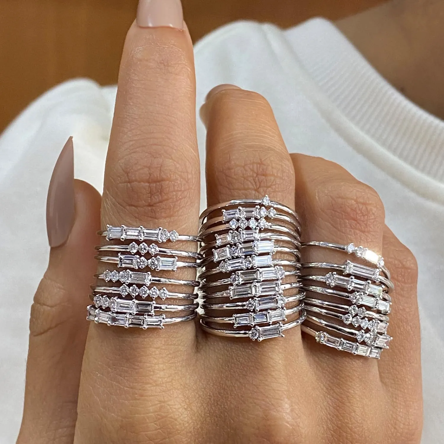 SAVEARTH DIAMONDS 14k Solid Gold Baguette And Round Cut Lab Grown Diamond Engagement Promise Rings | Dainty Stacking Rings For Women Valentine's Day Gifts
