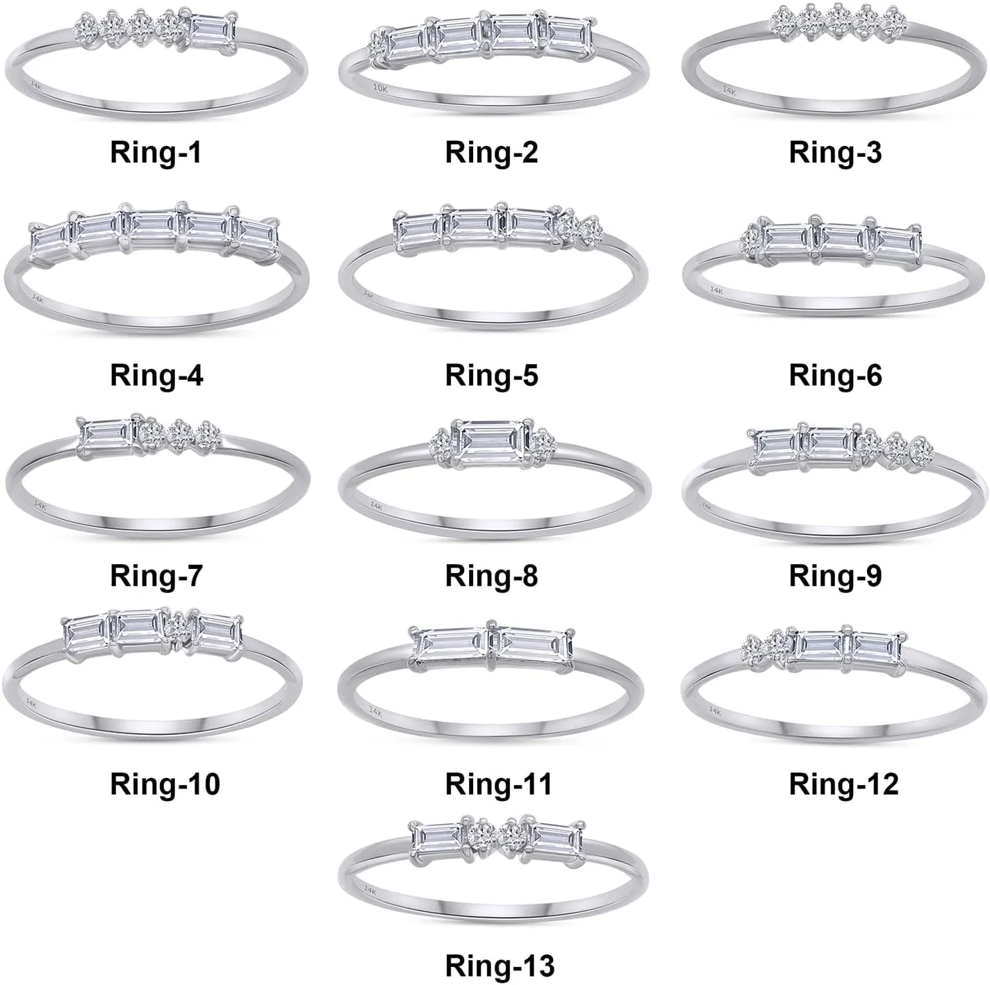 SAVEARTH DIAMONDS 14k Solid Gold Baguette And Round Cut Lab Grown Diamond Engagement Promise Rings | Dainty Stacking Rings For Women Valentine's Day Gifts