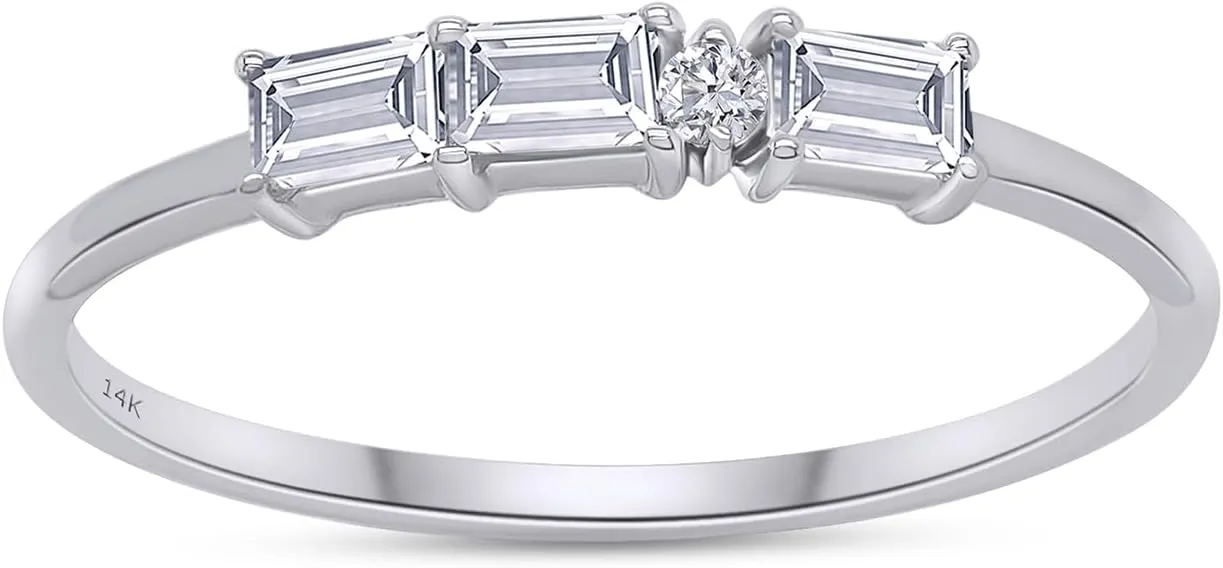 SAVEARTH DIAMONDS 14k Solid Gold Baguette And Round Cut Lab Grown Diamond Engagement Promise Rings | Dainty Stacking Rings For Women Valentine's Day Gifts