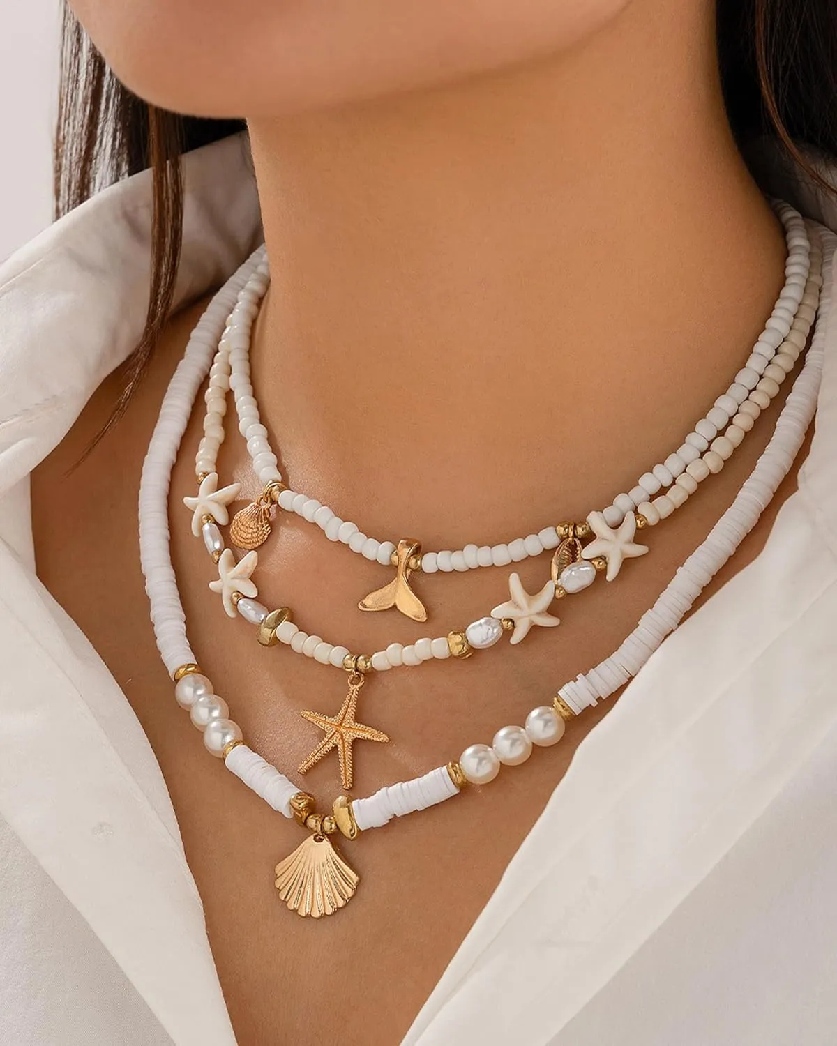 Sea Shell Necklace for Women White Puka Shell Necklaces Summer Shell Starfish Sea Turtle Pendant Neck-laces Summer Surfer Beach Choker Jewelry Accessories