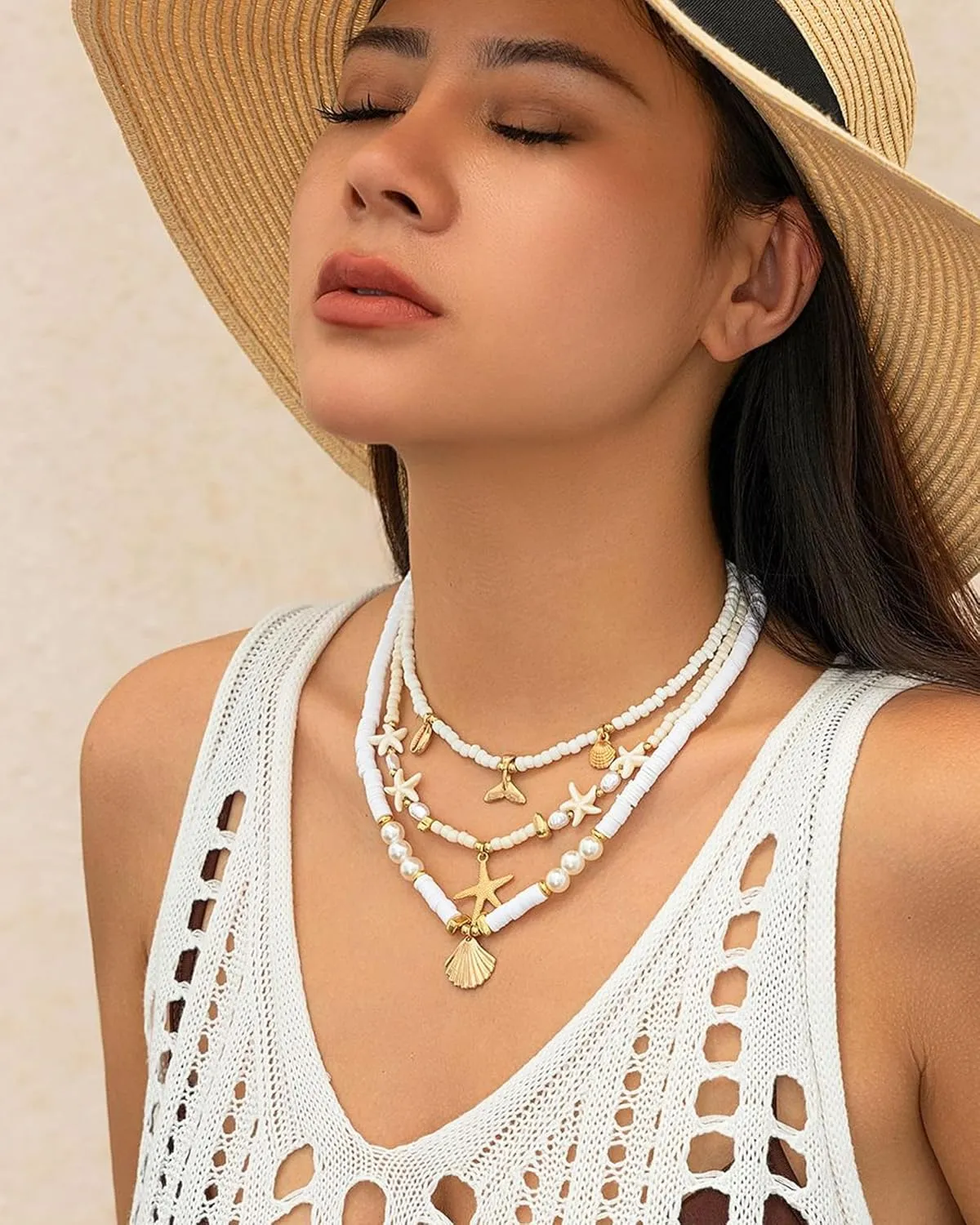 Sea Shell Necklace for Women White Puka Shell Necklaces Summer Shell Starfish Sea Turtle Pendant Neck-laces Summer Surfer Beach Choker Jewelry Accessories