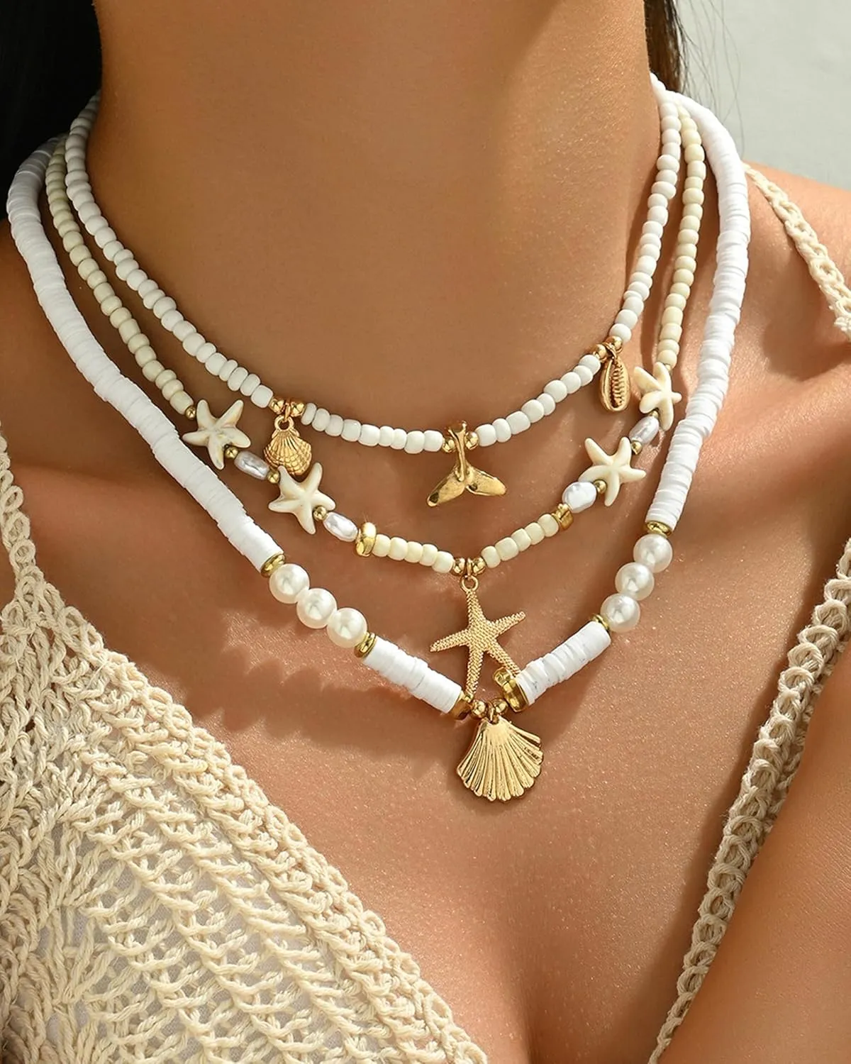 Sea Shell Necklace for Women White Puka Shell Necklaces Summer Shell Starfish Sea Turtle Pendant Neck-laces Summer Surfer Beach Choker Jewelry Accessories