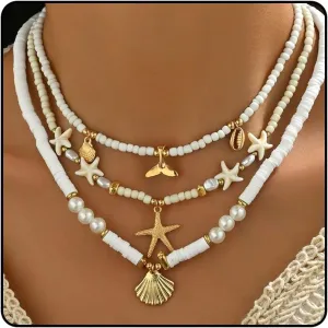 Sea Shell Necklace for Women White Puka Shell Necklaces Summer Shell Starfish Sea Turtle Pendant Neck-laces Summer Surfer Beach Choker Jewelry Accessories
