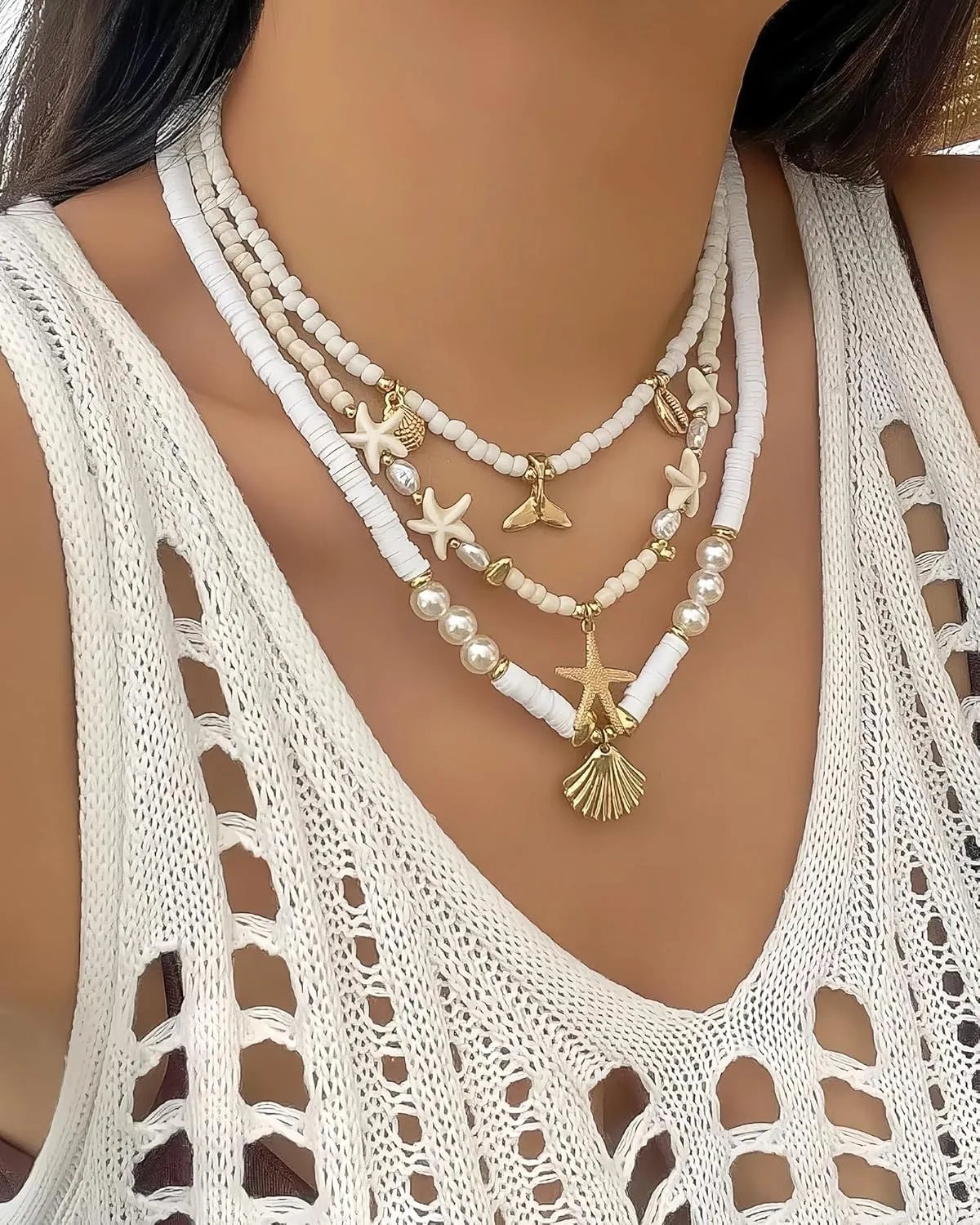 Sea Shell Necklace for Women White Puka Shell Necklaces Summer Shell Starfish Sea Turtle Pendant Neck-laces Summer Surfer Beach Choker Jewelry Accessories