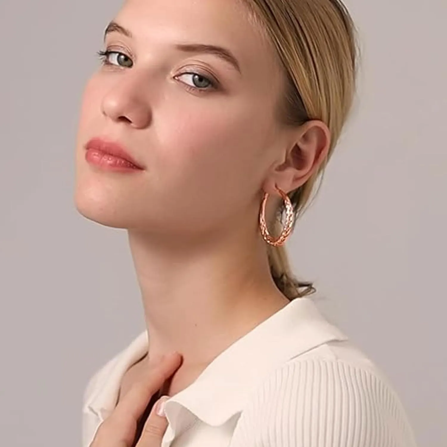 Senteria Silver Hoop Earrings for Women Hypoallergenic 925 Sterling Silver Post Hoop Earrings Lightweight Large Hoops Earring Thick Twisted Silver Hoops 30/40/50MM