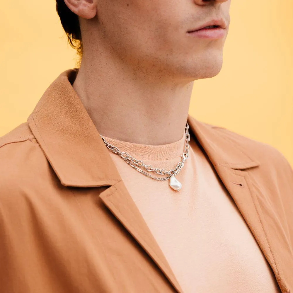 Signature Double Chain Necklace (White)