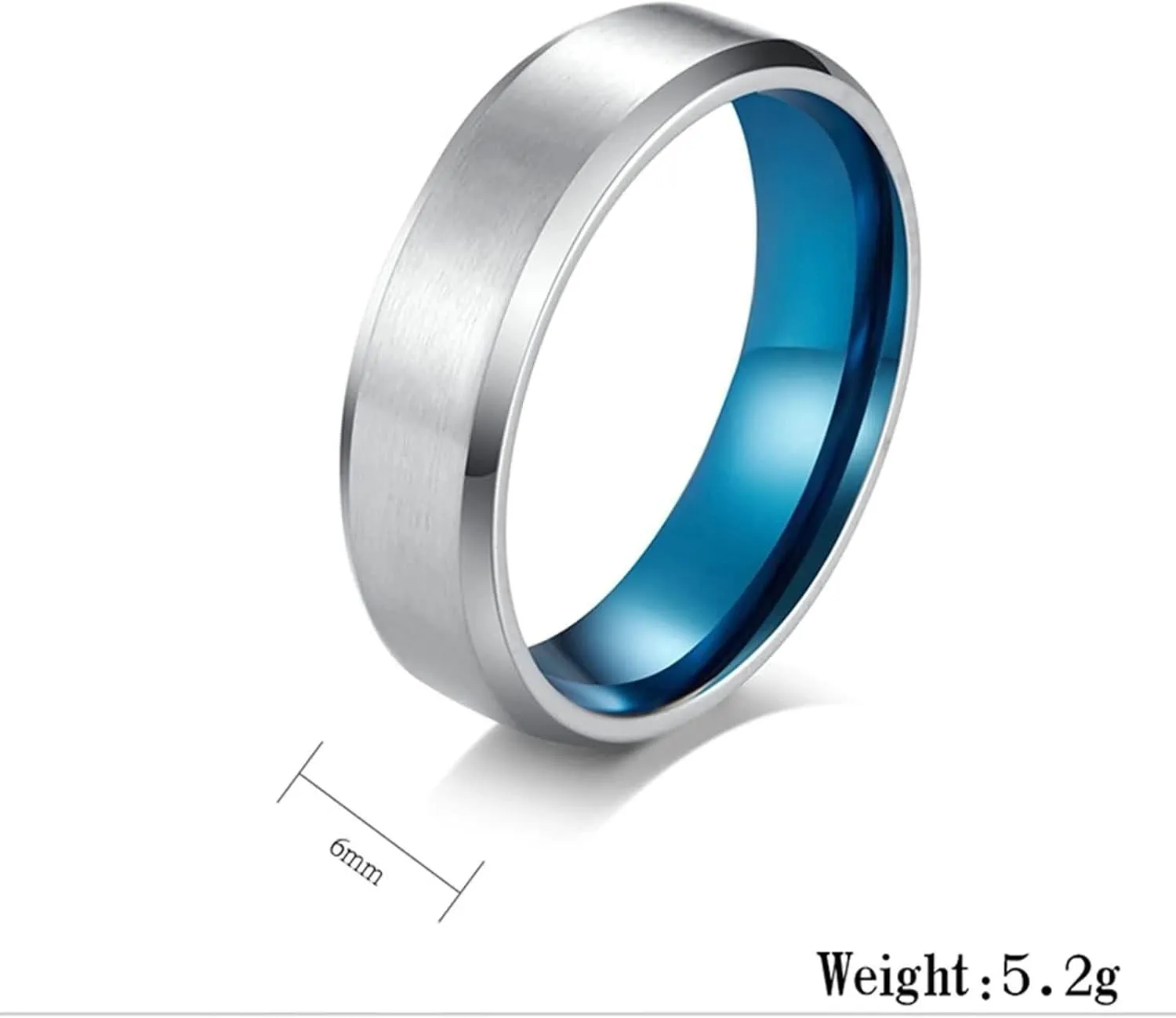 Silver Wedding Rings for Women, Stainless Steel Rings Silver Blue Brushed Ring with Beveled Edge Rings for Men and Women