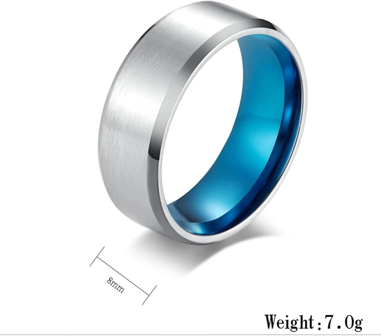 Silver Wedding Rings for Women, Stainless Steel Rings Silver Blue Brushed Ring with Beveled Edge Rings for Men and Women