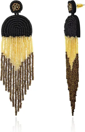 Silver/Beaded-Tassel Dangle Stud Earrings - White-Gold-Plated Earrings - Thick Gold-Plated Stud for Metal Sensitive Ears