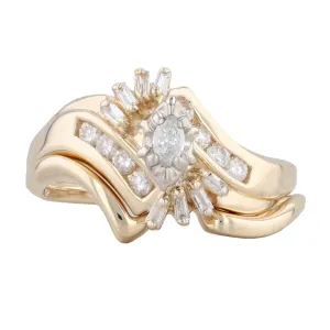 SilverDia 1 Ct Multi Shape Diamond Beautiful Bridal Wedding Band Engagement Rings Set 14k Yellow Gold Plated Anniversary Ring 925 Sterling Silver Handmade Promise Ring Customized Gift For Her