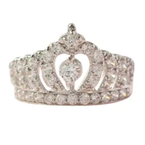 SilverDia 1 Ct Round Cut Diamond Eternity Wedding Engagement Crown Ring 14K White Gold Plated Crown Stacking Ring Handmade Customized 925 Sterling Silver Queen Crown Ring Gorgeous Gift For Her