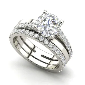 SilverDia 2 Ct Round Cut Diamond Bridal Wedding Band Engagement Ring Set 14K White Gold Plated 925 Sterling Silver Handmade Stacking Customized Anniversary Band Gift For Her