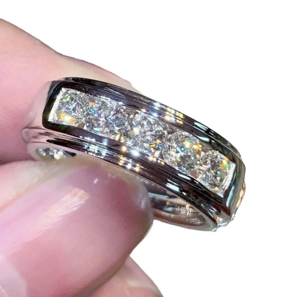 SilverDia 2 Ct Round Men's Diamond Engagement Wedding Band Ring 14k White Gold Finish Diamond Ring Customized Ring Birthday Gift For Him