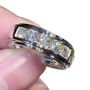 SilverDia 2 Ct Round Men's Diamond Engagement Wedding Band Ring 14k White Gold Finish Diamond Ring Customized Ring Birthday Gift For Him