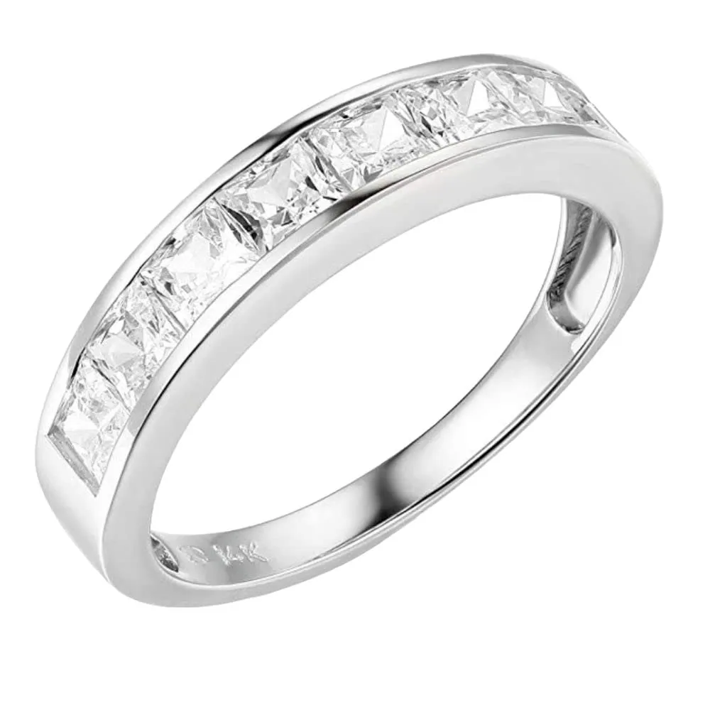 SilverDia 2.50 Ct Princess Cut Diamond Channel Set Wedding Band Engagement Ring For Women 14k White Gold Plated 925 Sterling Silver Stacking Matching Anniversary Ring Customized Promise Gift For Her