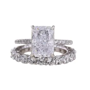 SilverDia 3.50 Radiant Cut Diamond Classic Women's Wedding Band Engagement Ring Set 14K White Gold Over Real 925 Sterling Silver Handmade Customized Stacking Matching Gorgeous Gift For Her