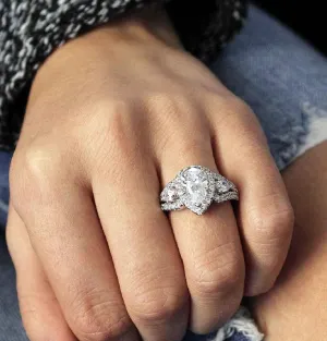 SilverDia 4.50 Ct Round Cut Diamond Engagement Wedding Stacking Bridal Ring Set 14K White Gold Plated 925 Sterling Silver Handmade Customized Anniversary Ring Gorgeous Gift For Her