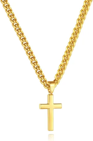 Simple Cross Necklace for Men Women with 18-26 Inch Chunky Cuban Chain, Durable Stainless Steel Black Gold Silver Cross Pendant Necklace for Men Teen Boys Girls with Jewelry Gifts Box