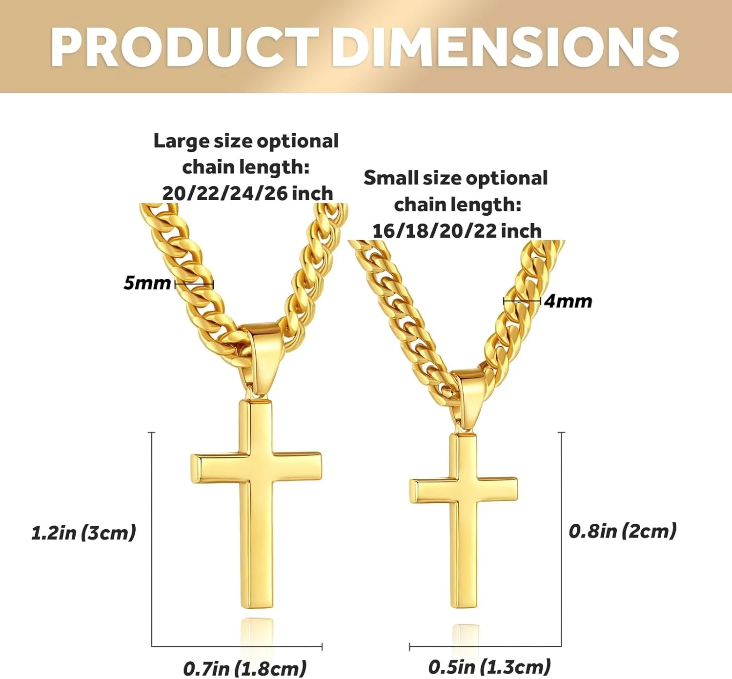 Simple Cross Necklace for Men Women with 18-26 Inch Chunky Cuban Chain, Durable Stainless Steel Black Gold Silver Cross Pendant Necklace for Men Teen Boys Girls with Jewelry Gifts Box