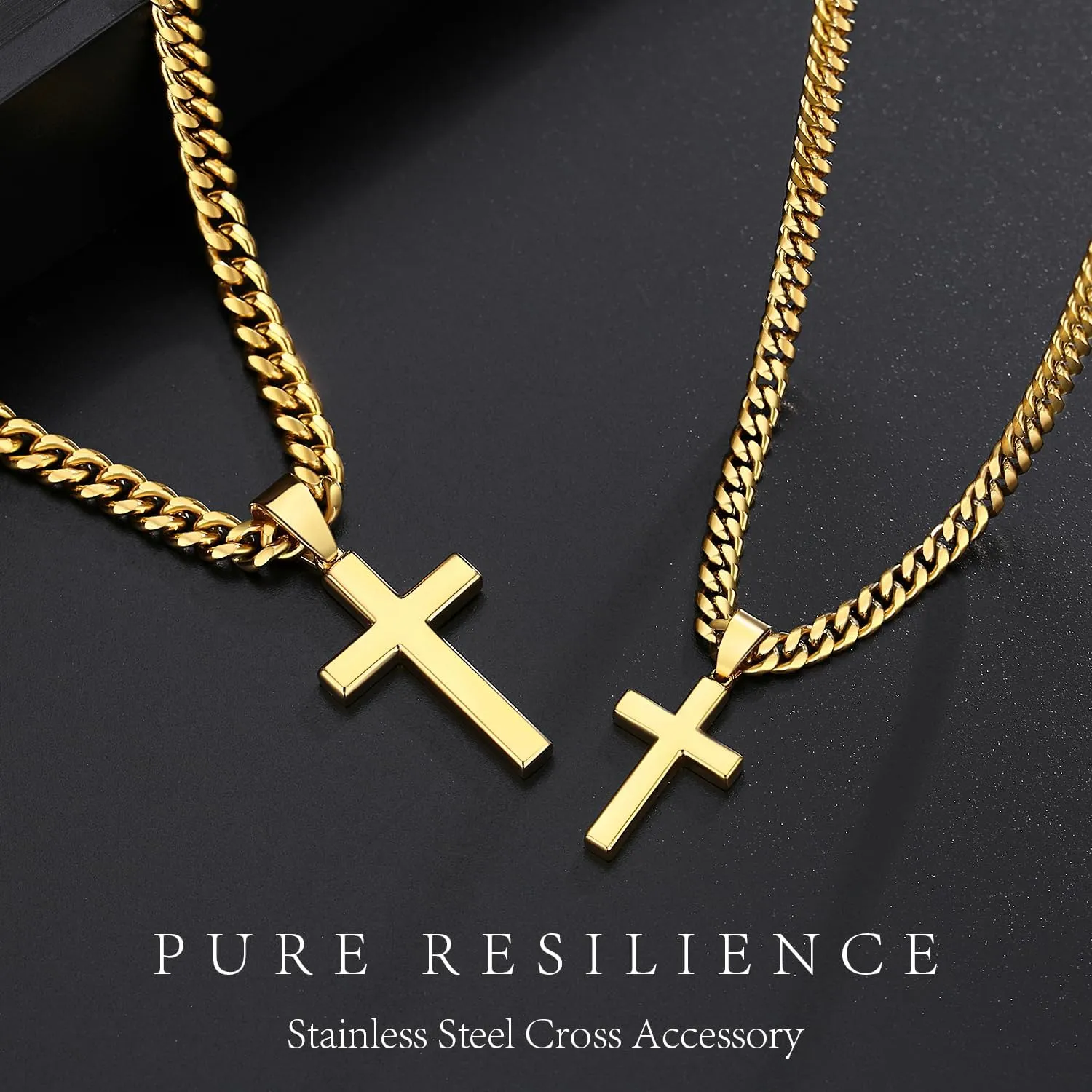 Simple Cross Necklace for Men Women with 18-26 Inch Chunky Cuban Chain, Durable Stainless Steel Black Gold Silver Cross Pendant Necklace for Men Teen Boys Girls with Jewelry Gifts Box