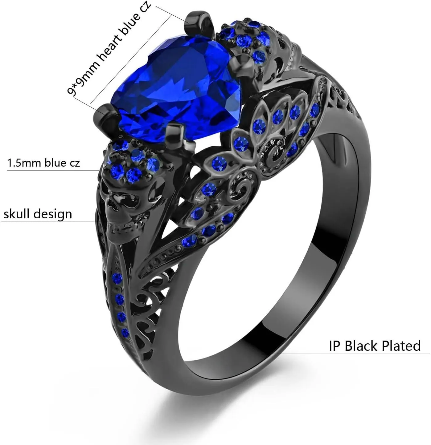 Skull Rings His and Hers Couple Rings Skeleton Rings Heart Green Cz Womens Wedding Ring Punk Ring