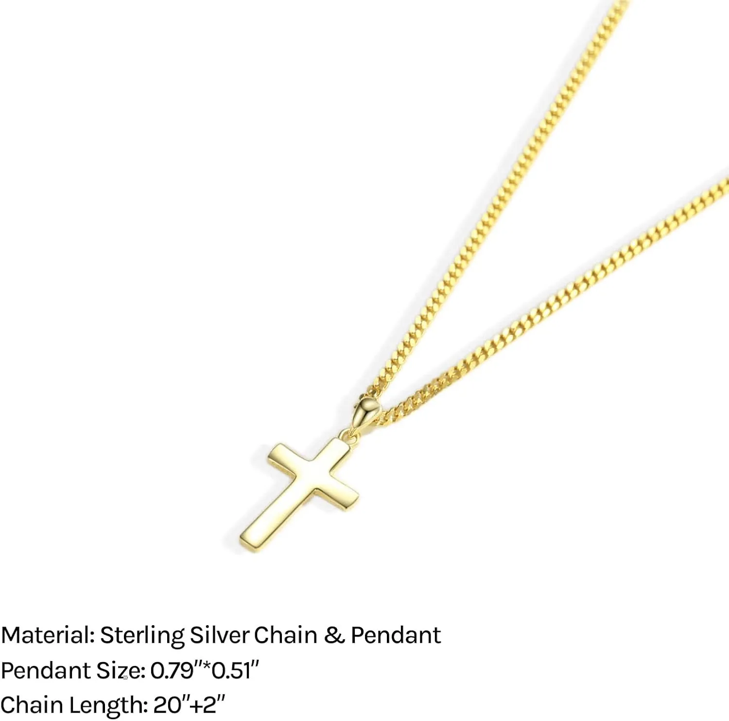 Small Cross Necklace for Men Women 925 Sterling Silver Cross Pendant Chain 22 Inch