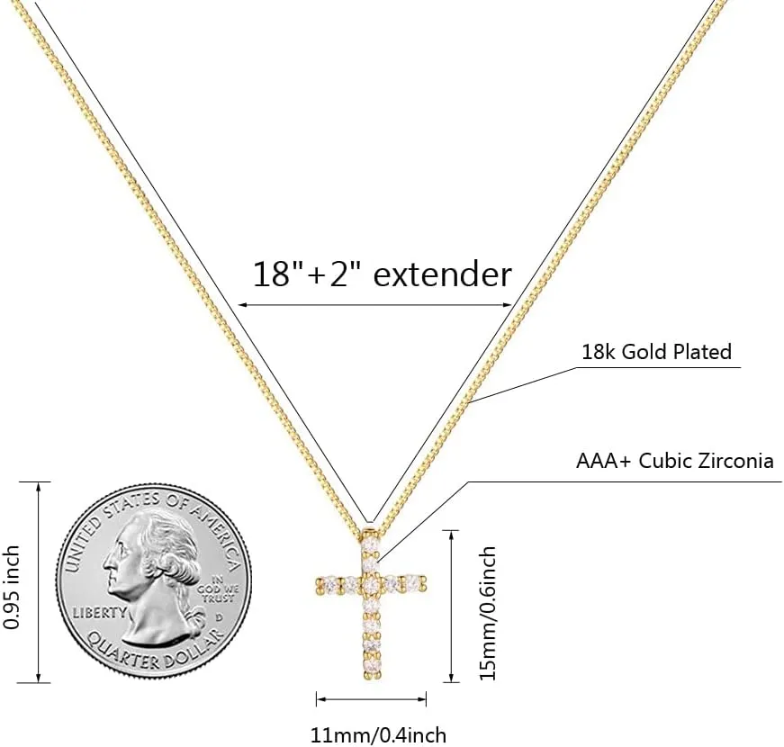 Small Cross Necklaces for Women Simulated Diamond Cross Pendant Dainty Necklace Cubic Zirconia Cross Necklace Silver