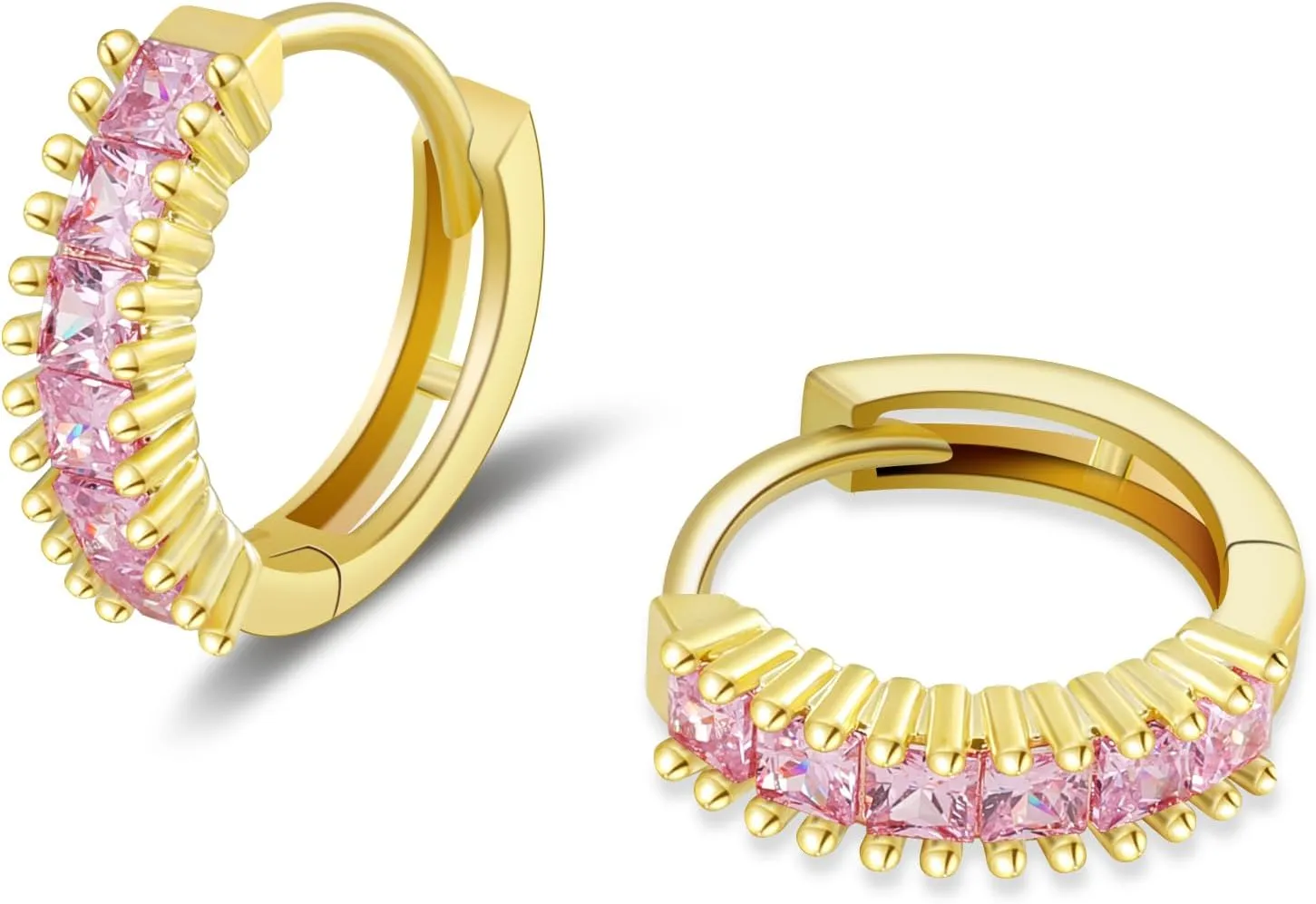 Small Gold Hoop Earrings for Women 14K Real Gold Plated Mini Cartilage Hypoallergenic Cubic Zirconia Birthstone Gold Huggie Earrings for Women