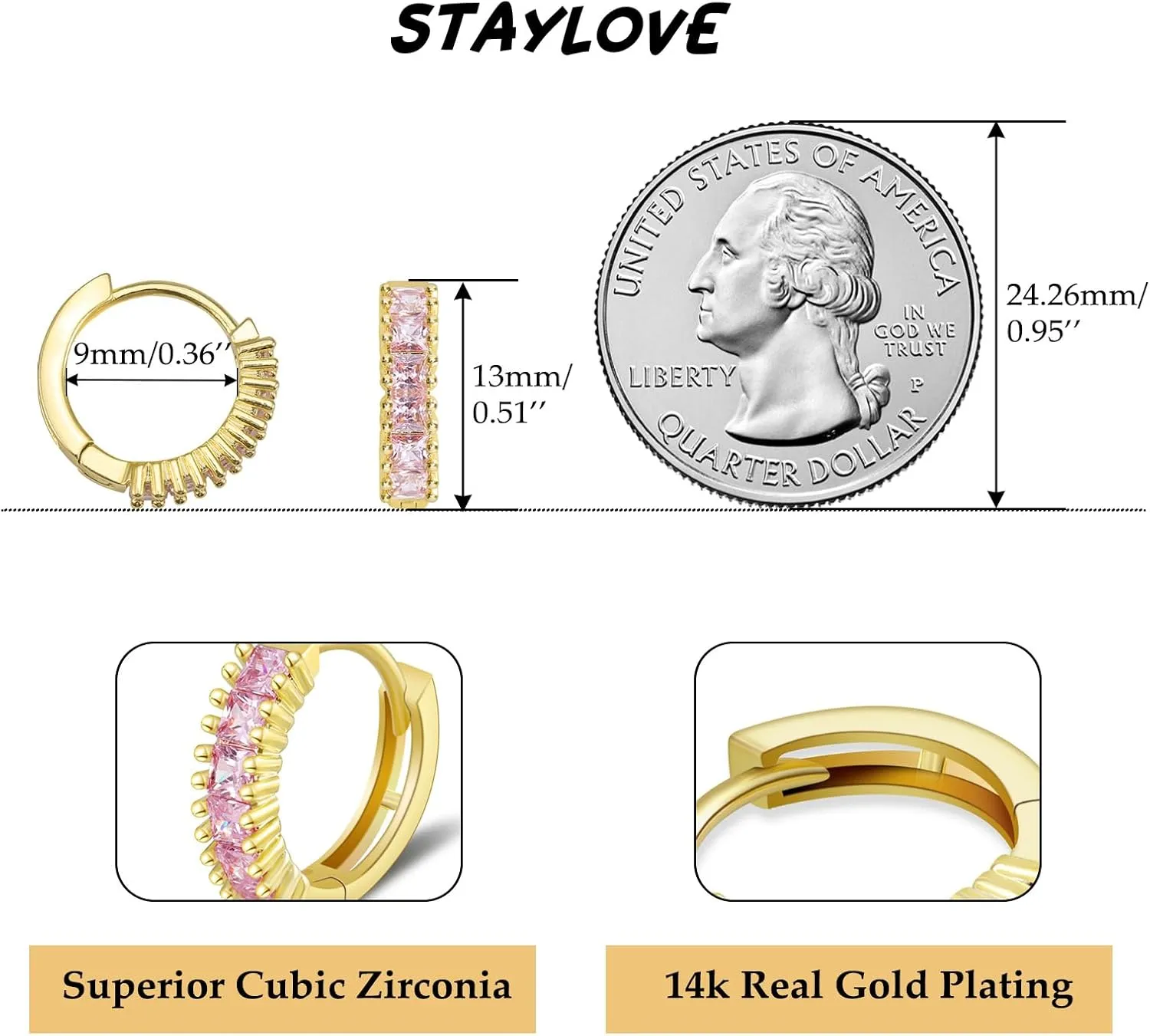 Small Gold Hoop Earrings for Women 14K Real Gold Plated Mini Cartilage Hypoallergenic Cubic Zirconia Birthstone Gold Huggie Earrings for Women