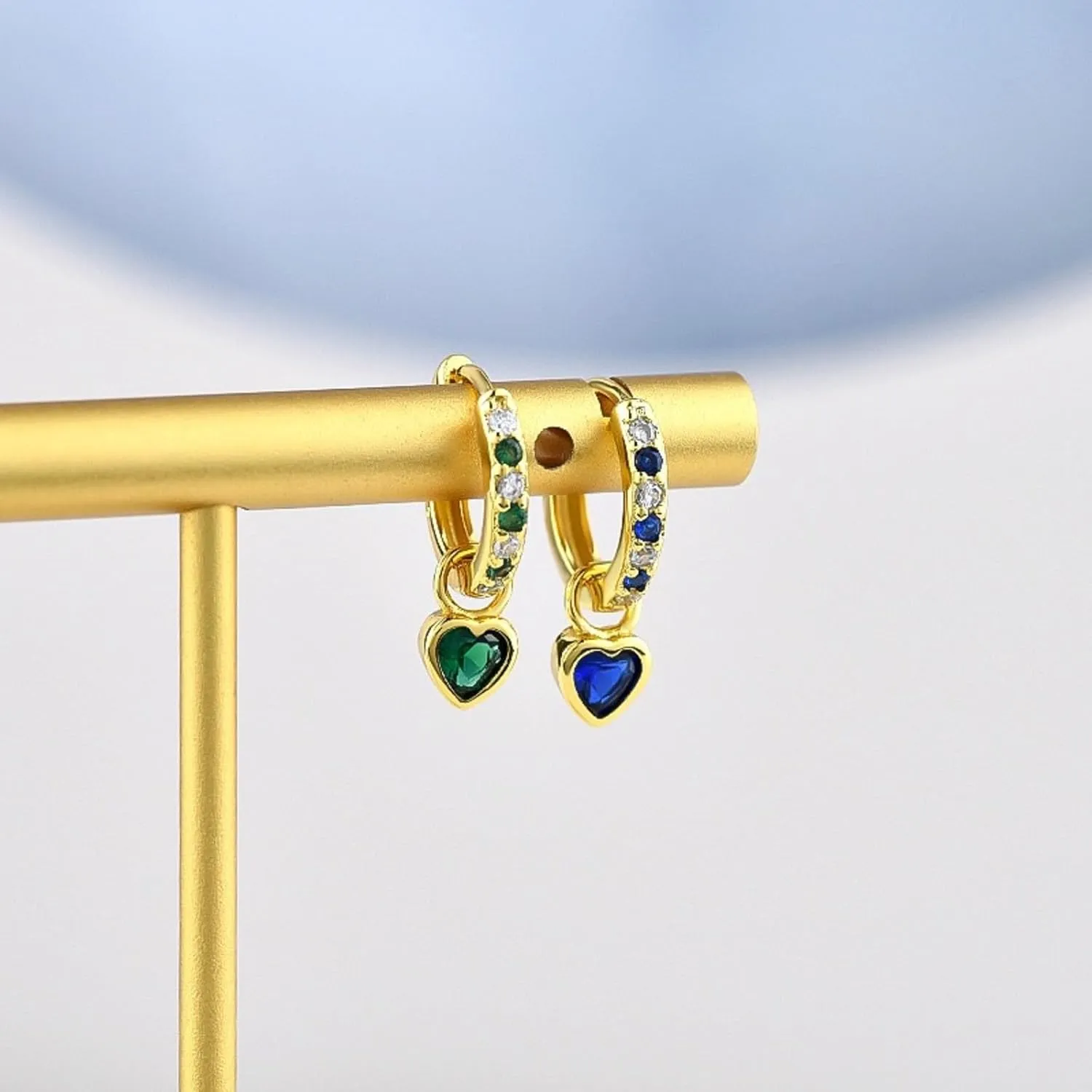 Small Gold Huggie Hoop Earrings For Women Emerald Green Earrings With Green Heart Drop Gold Plated Hoop Earrings Hypoallergenic Cubic Zirconia Dangle Green Jewelry For Gift