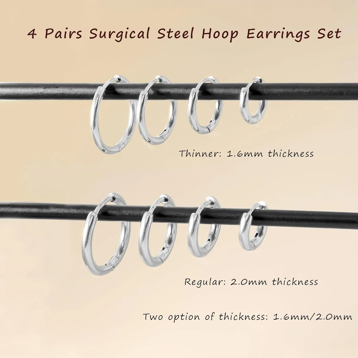 Small Hoop Earrings for Women Men Silver Huggie Hoop Earrings for Cartilage Helix Hypoallergenic Surgical Stainless Steel Earrings 6/8/10/12mm Thin Silver Hoops Set for Girls (2.0mm)