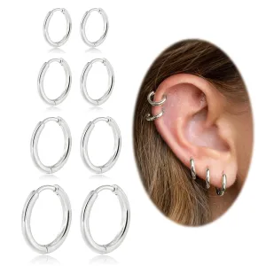 Small Hoop Earrings for Women Men Silver Huggie Hoop Earrings for Cartilage Helix Hypoallergenic Surgical Stainless Steel Earrings 6/8/10/12mm Thin Silver Hoops Set for Girls (2.0mm)