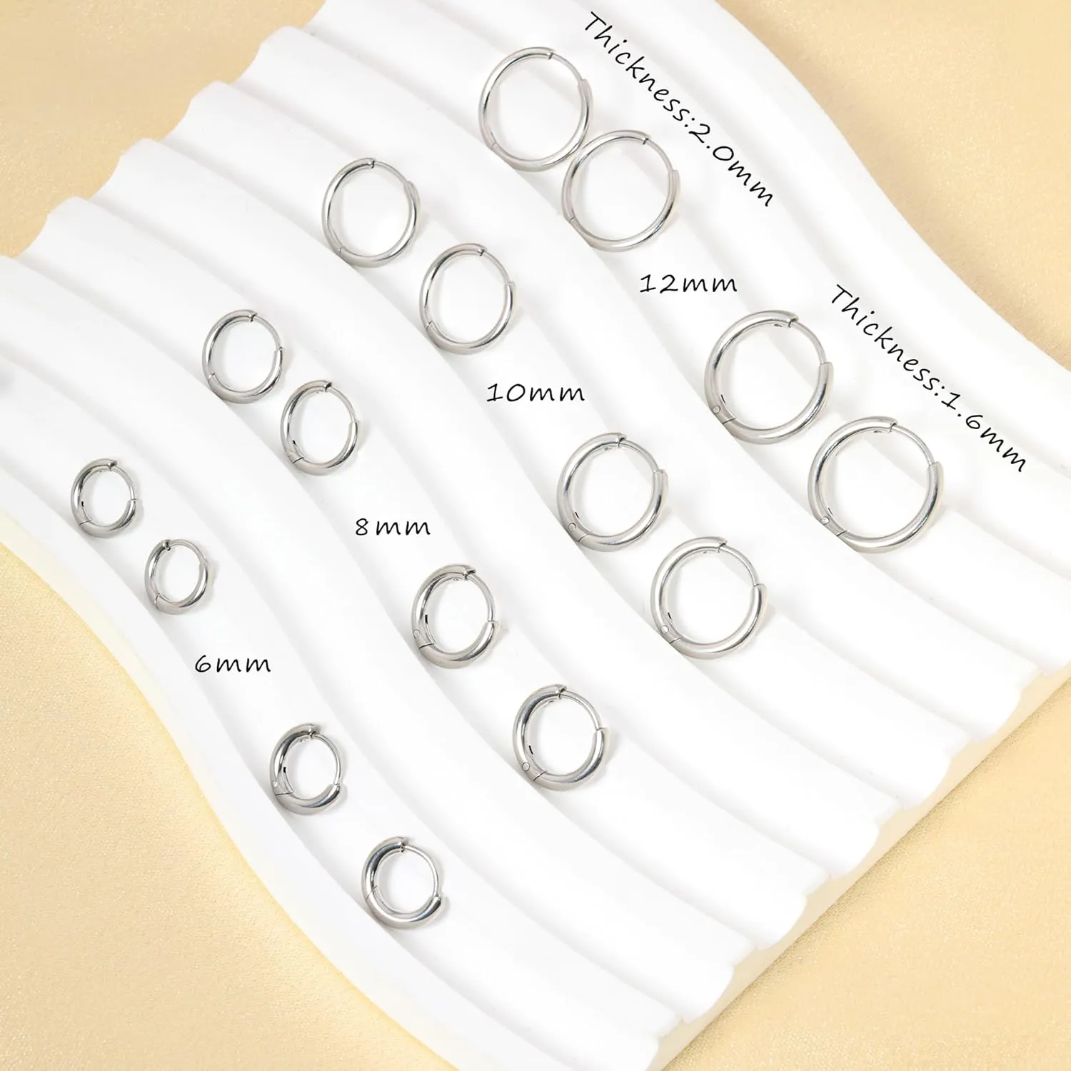 Small Hoop Earrings for Women Men Silver Huggie Hoop Earrings for Cartilage Helix Hypoallergenic Surgical Stainless Steel Earrings 6/8/10/12mm Thin Silver Hoops Set for Girls (2.0mm)