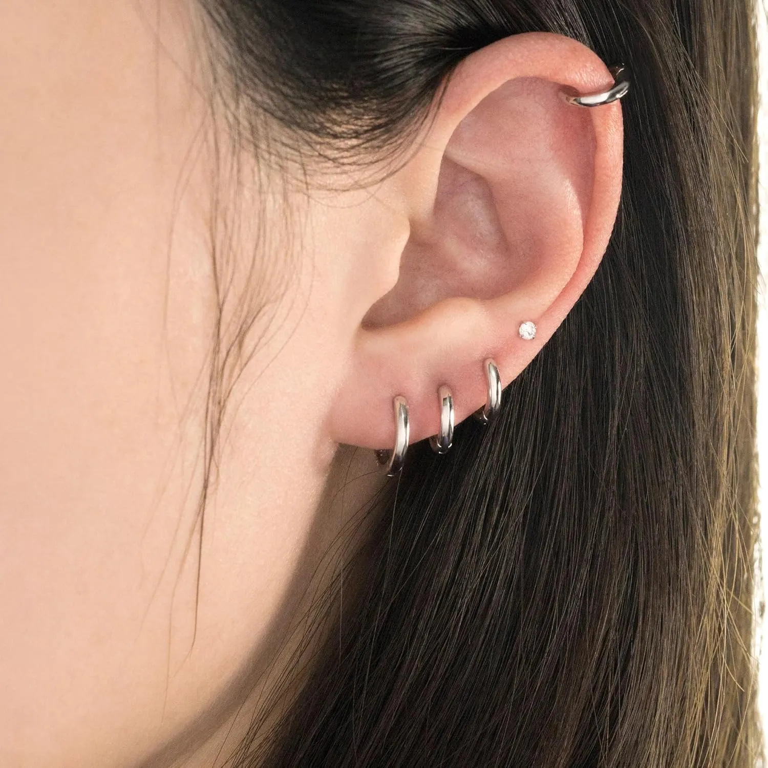Small Hoop Earrings for Women Men Silver Huggie Hoop Earrings for Cartilage Helix Hypoallergenic Surgical Stainless Steel Earrings 6/8/10/12mm Thin Silver Hoops Set for Girls (2.0mm)