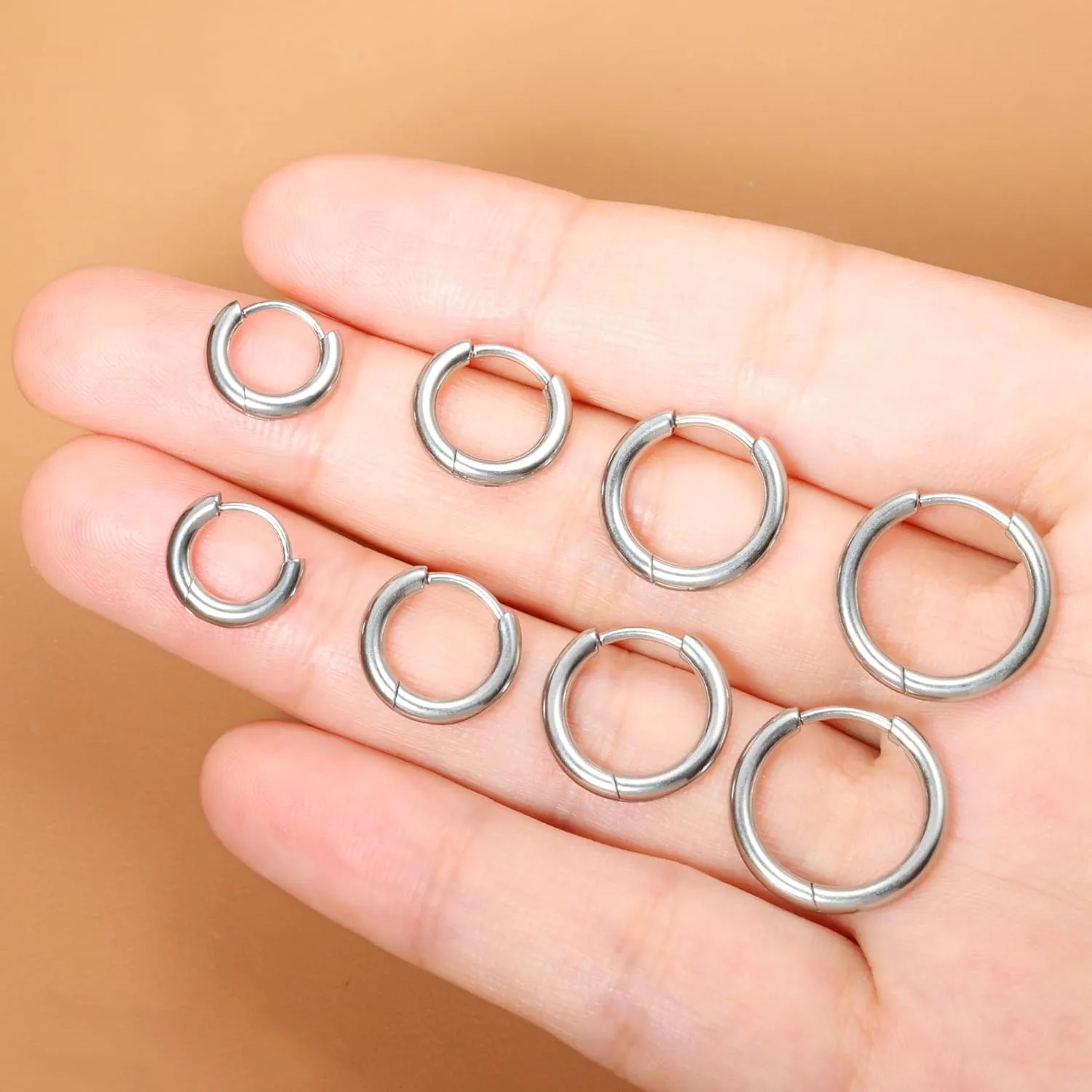 Small Hoop Earrings for Women Men Silver Huggie Hoop Earrings for Cartilage Helix Hypoallergenic Surgical Stainless Steel Earrings 6/8/10/12mm Thin Silver Hoops Set for Girls (2.0mm)